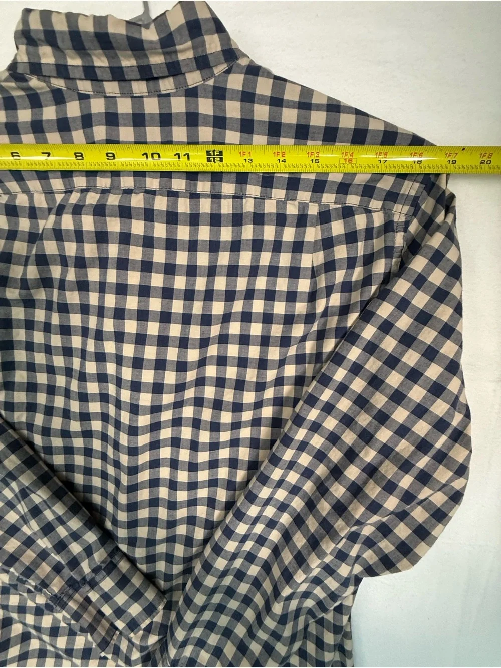 J.Crew Flex Washed Slim Untucked Gingham Shirt Mens Medium Blue Beige Stretch